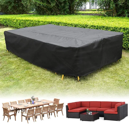 Cubiertas para muebles de patio al aire libre, cubierta rectangular impermeable mejorada 600d para exteriores para mesa de comedor y sillas al aire libre, impermeable, resistente a desgarros, resistente a los rayos UV