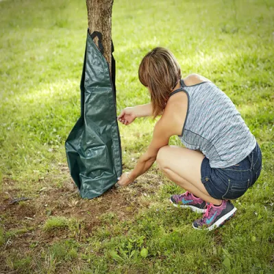 Bolsa de riego para árboles, paquete de 3, bolsa de riego de liberación lenta de 20 galones para árboles y plantas, hecha de material de lona de PE resistente con cremallera Bl21745